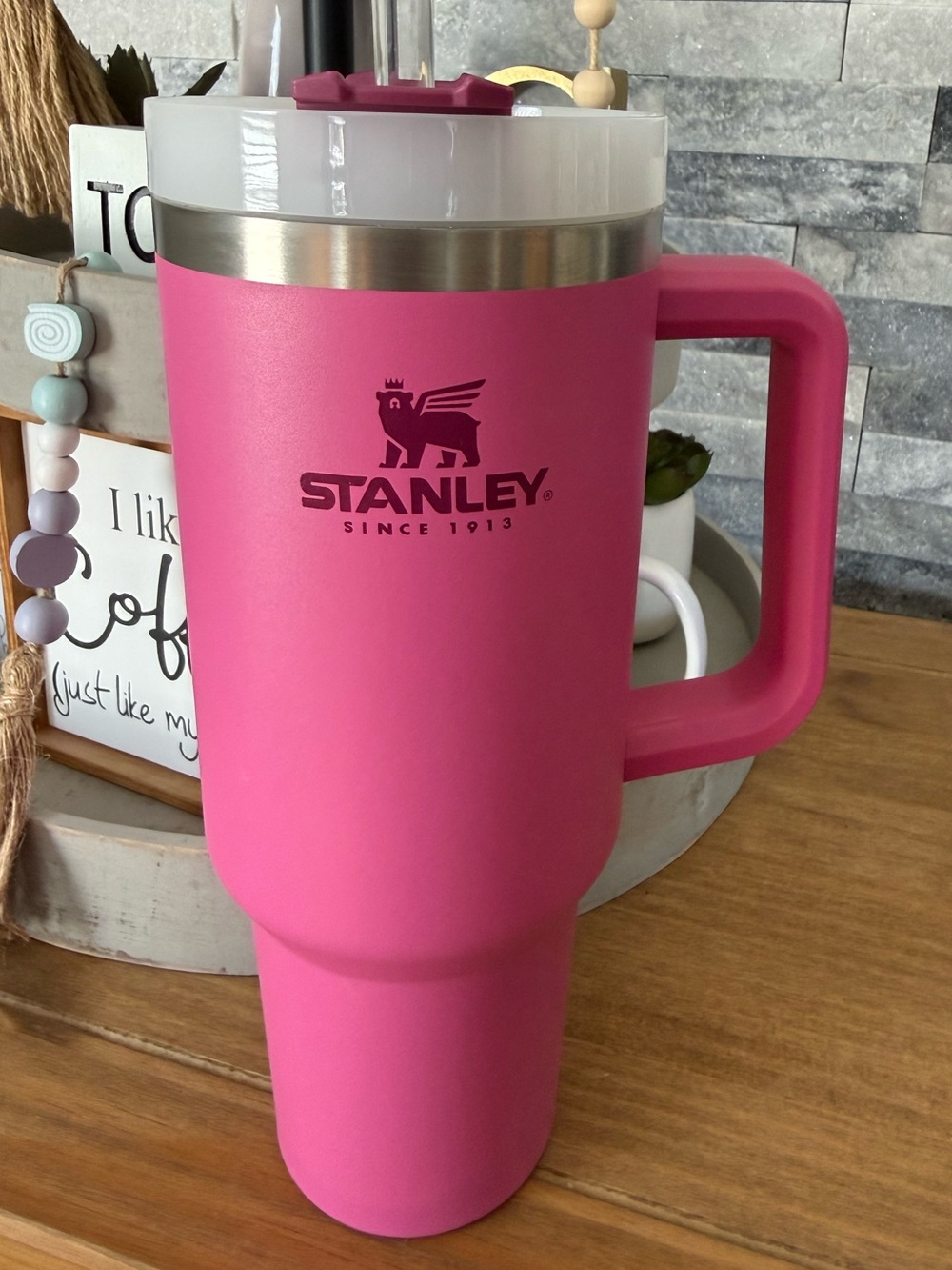 Stanley Quencher 40 oz Pink Tumbler With Handle + New Straw